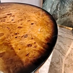 Amber Burl Wood Round Side Table with Tapered Pedestal Base